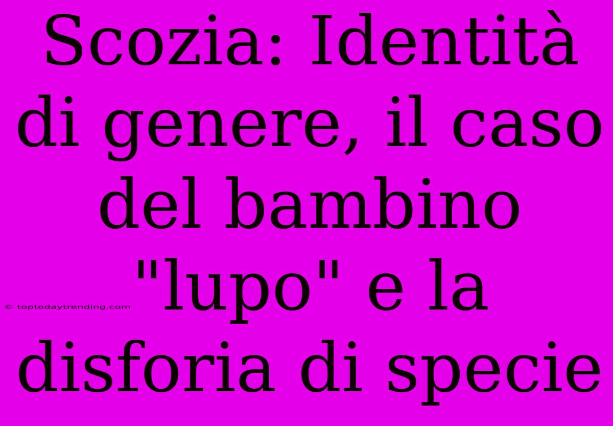 Scozia: Identità Di Genere, Il Caso Del Bambino 