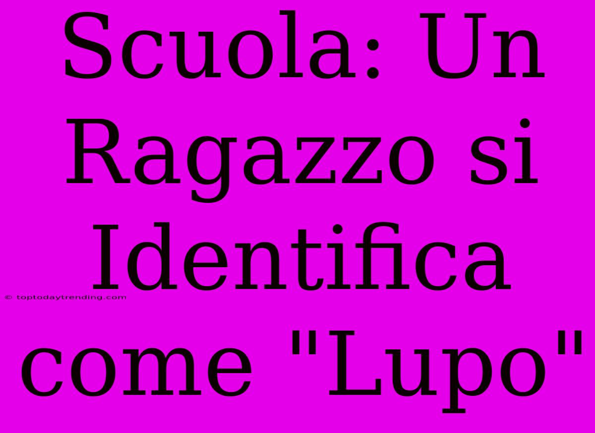 Scuola: Un Ragazzo Si Identifica Come 