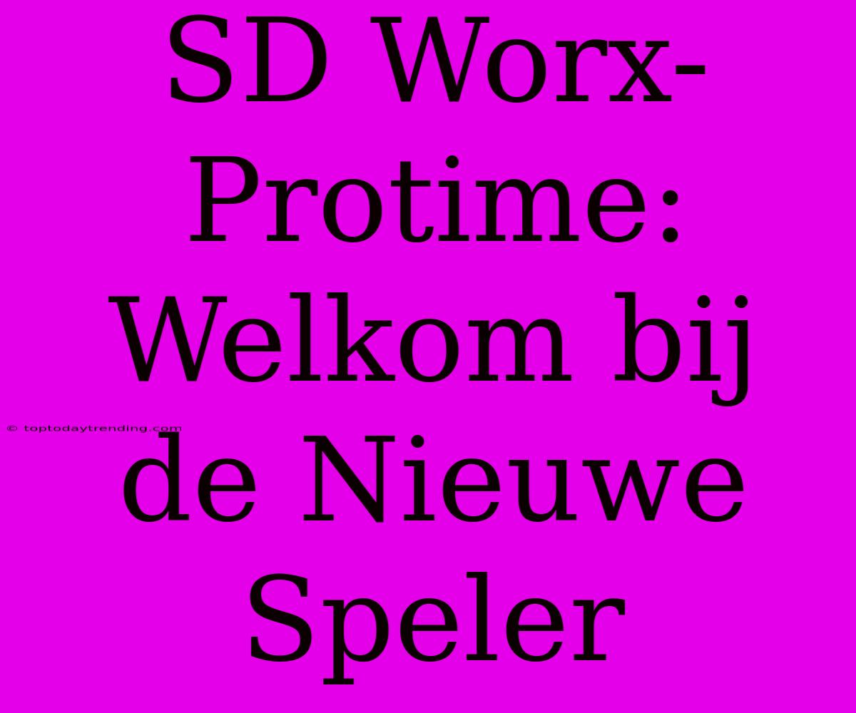 SD Worx-Protime: Welkom Bij De Nieuwe Speler