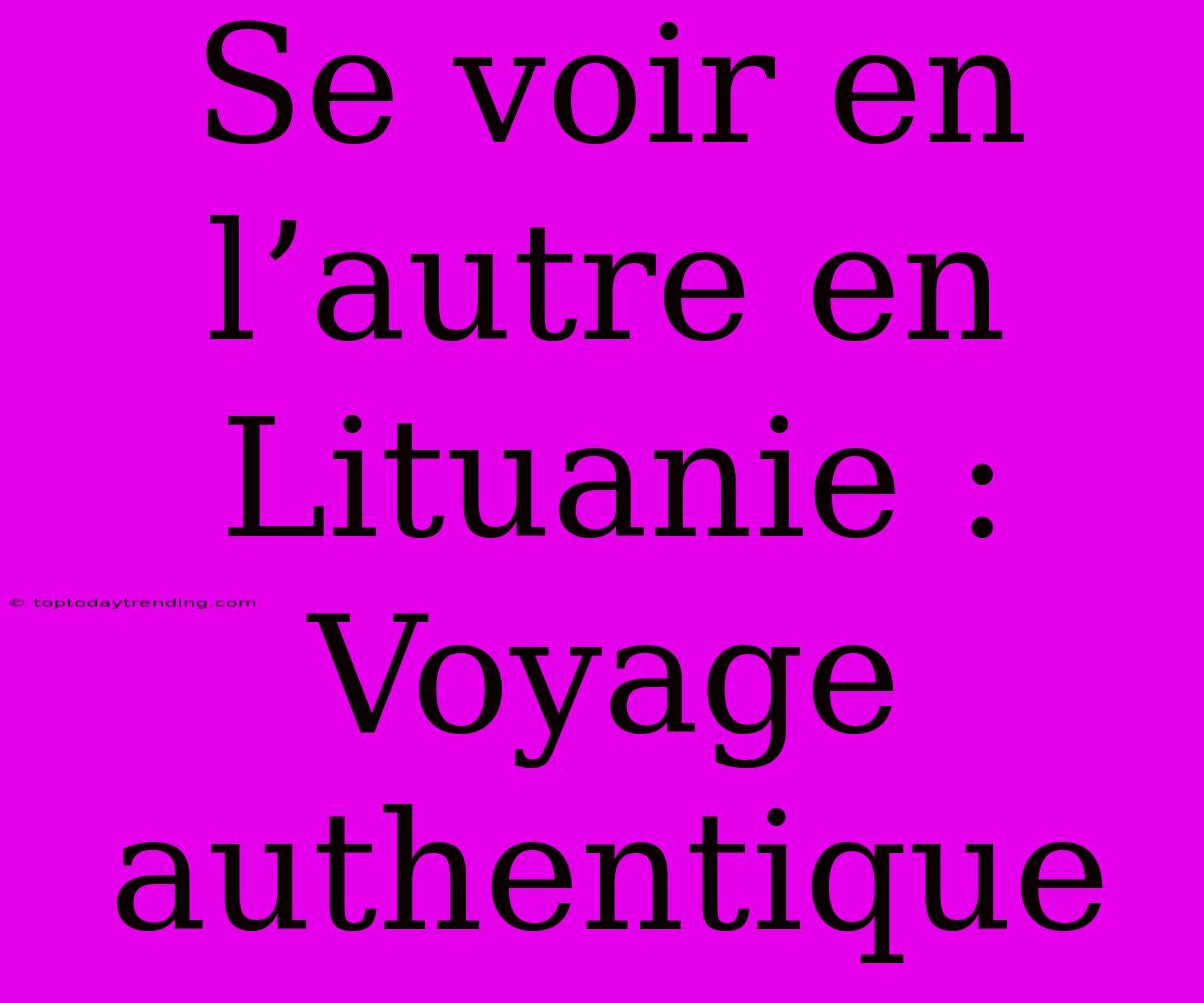 Se Voir En L’autre En Lituanie : Voyage Authentique