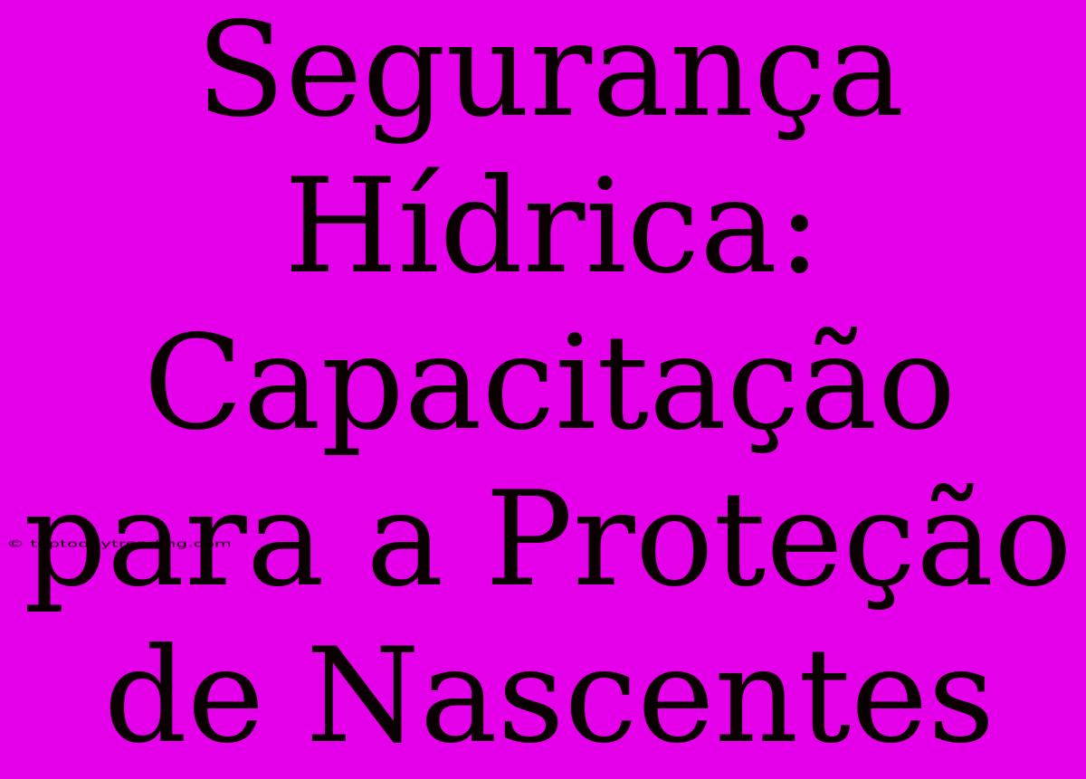 Segurança Hídrica: Capacitação Para A Proteção De Nascentes