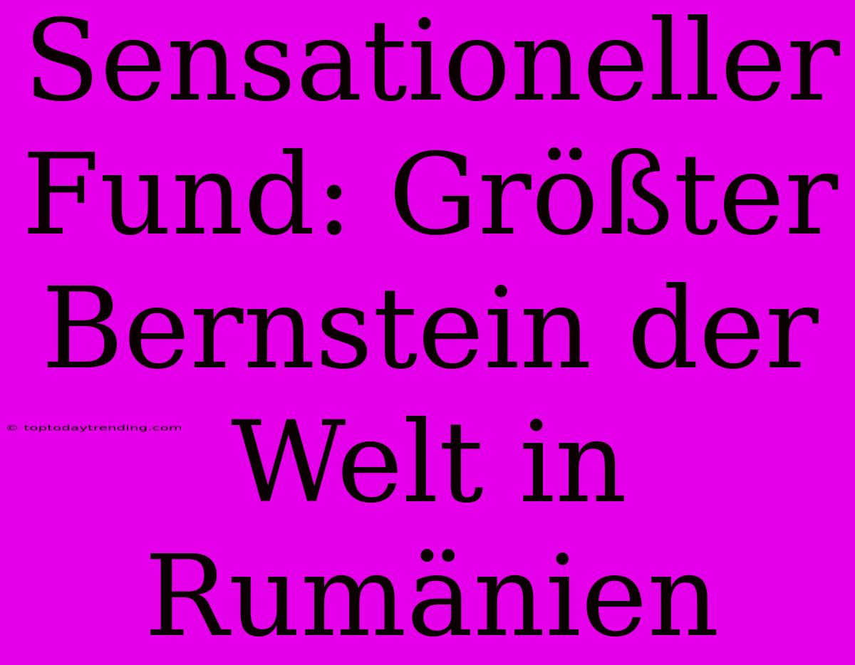 Sensationeller Fund: Größter Bernstein Der Welt In Rumänien