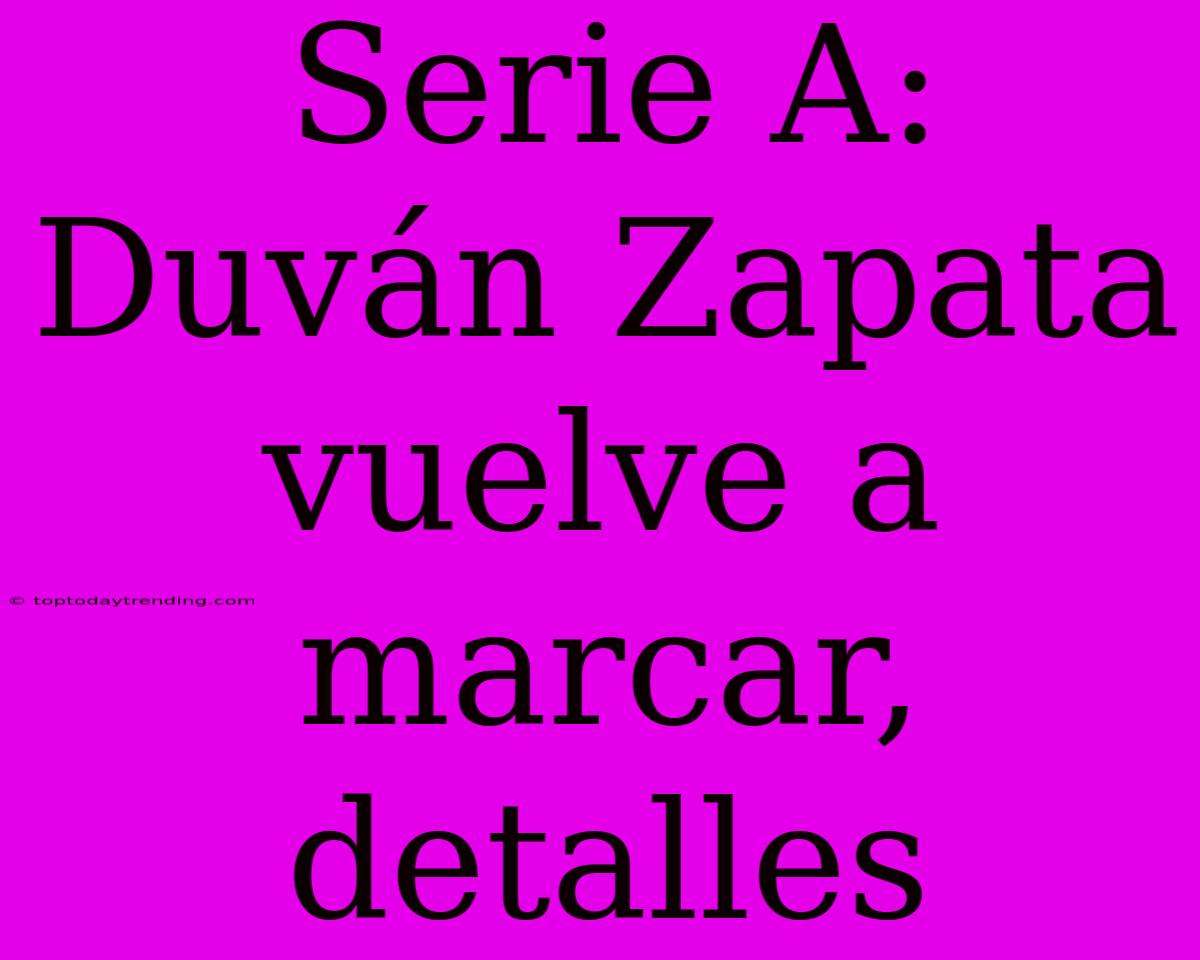 Serie A: Duván Zapata Vuelve A Marcar, Detalles