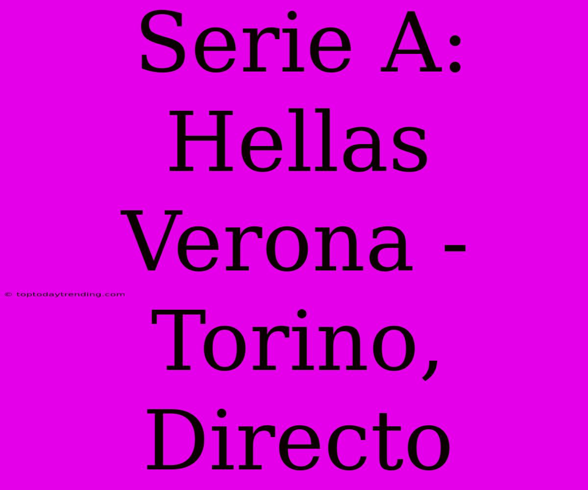 Serie A: Hellas Verona - Torino, Directo