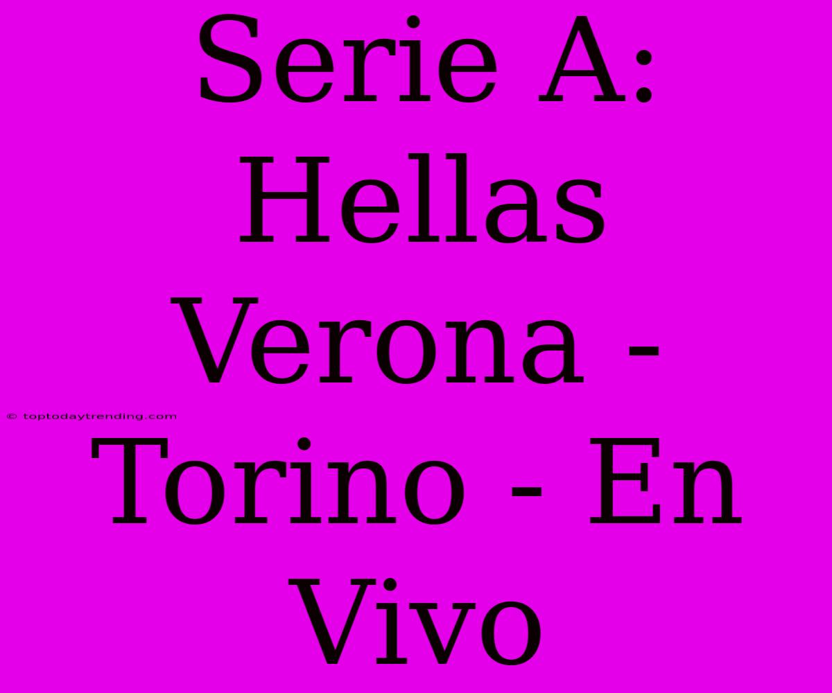 Serie A: Hellas Verona - Torino - En Vivo