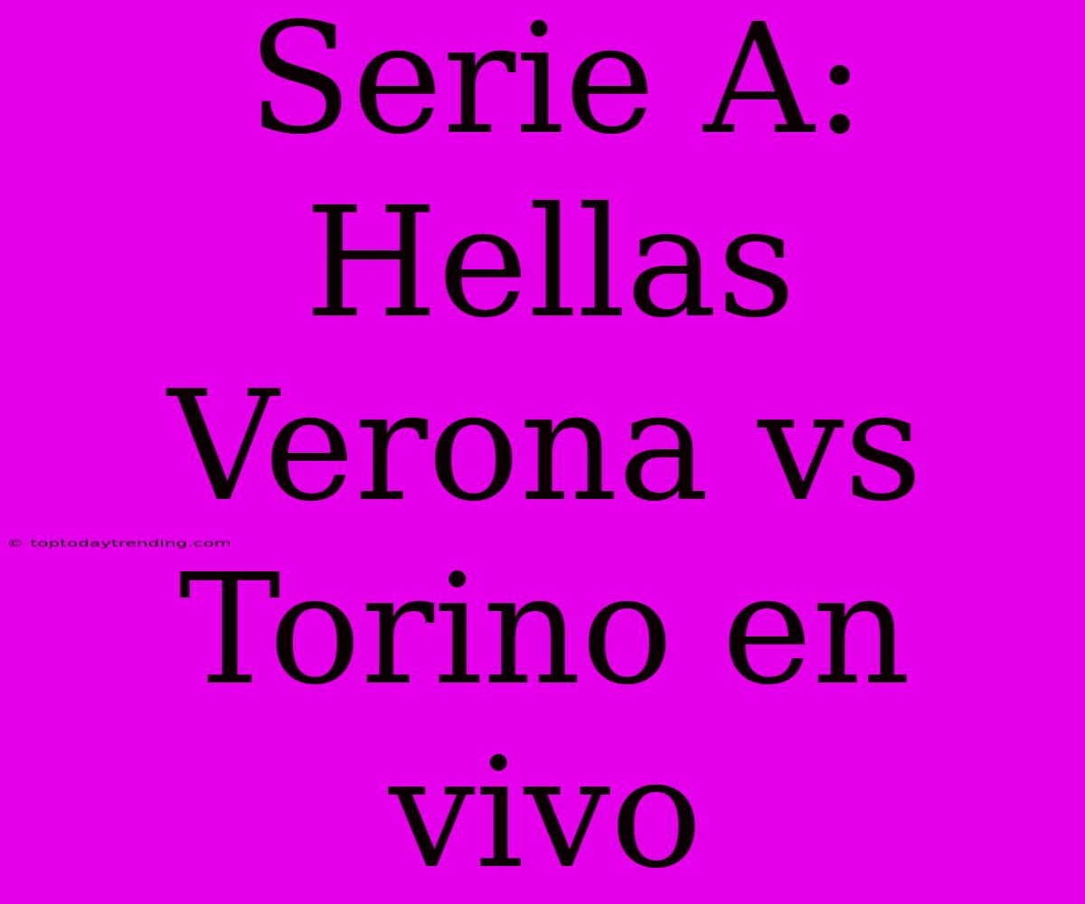 Serie A: Hellas Verona Vs Torino En Vivo