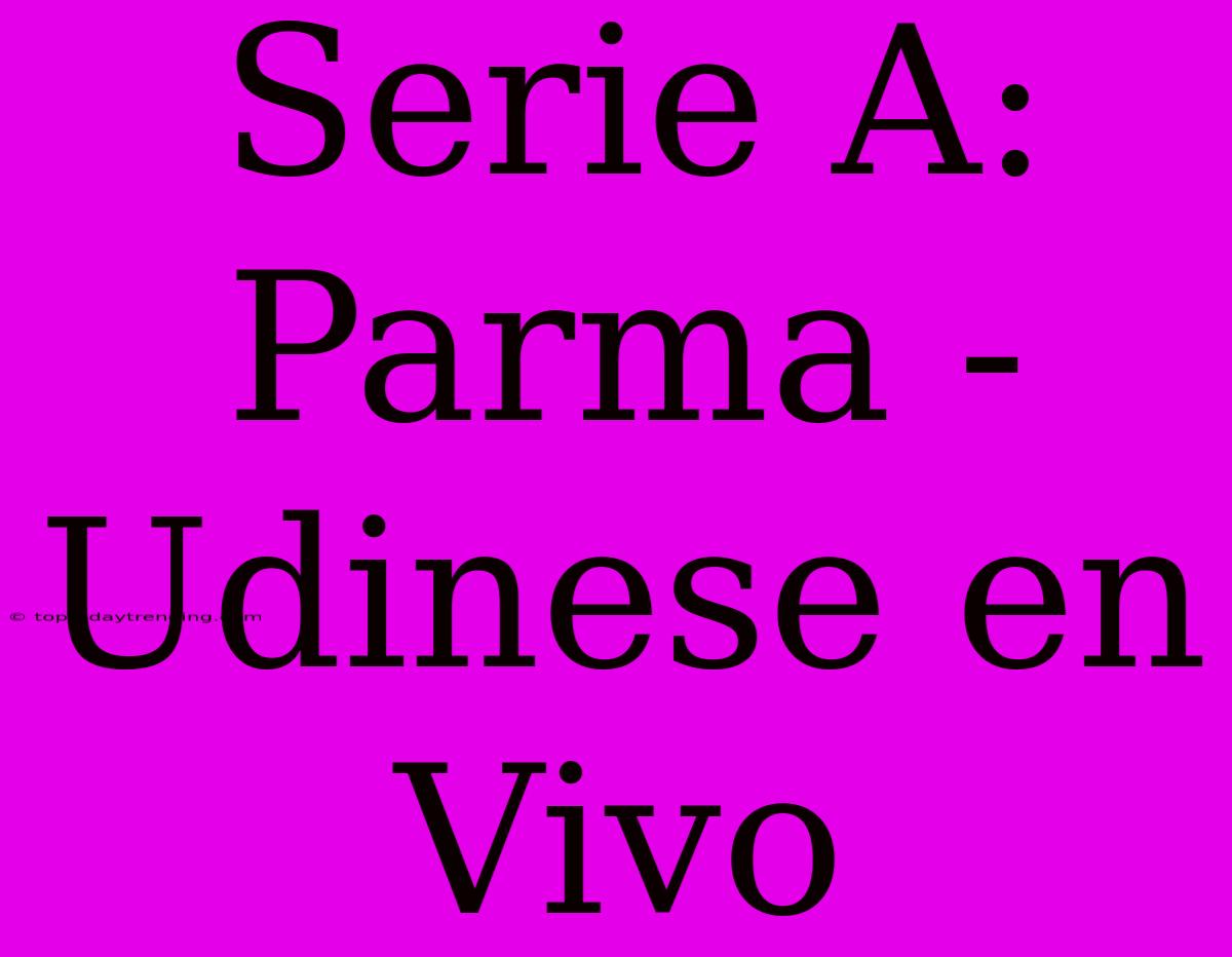 Serie A: Parma - Udinese En Vivo