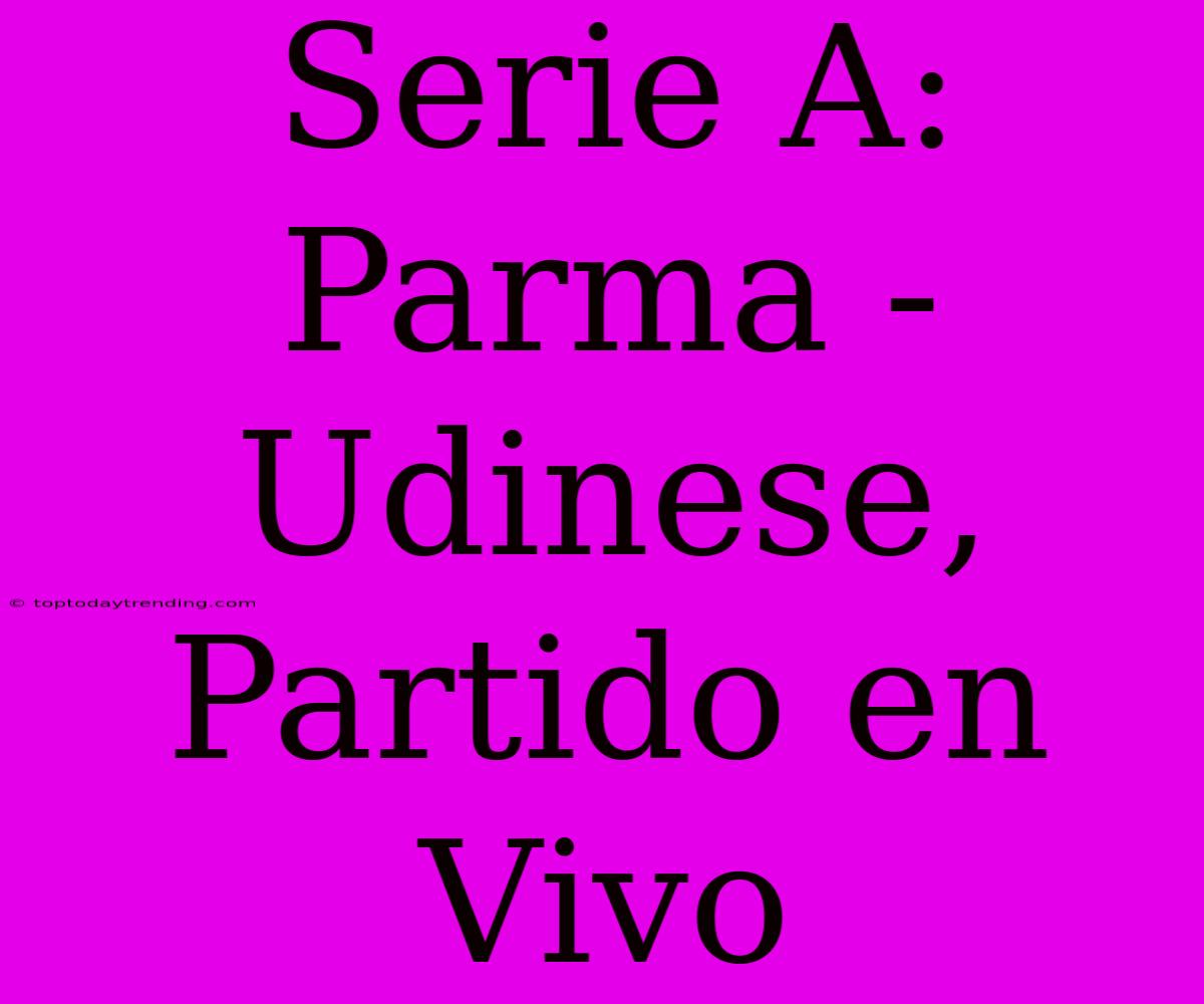 Serie A: Parma - Udinese, Partido En Vivo