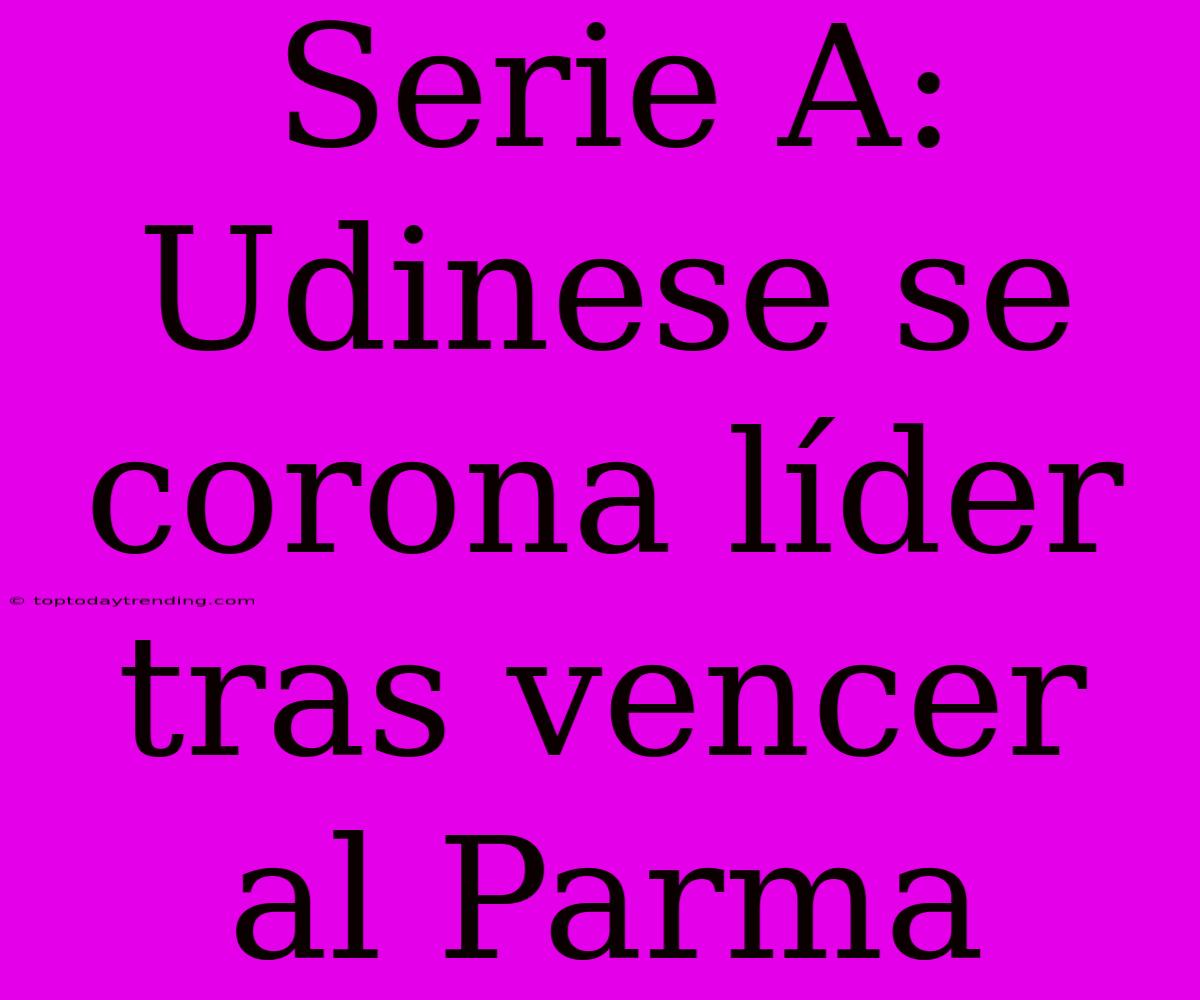 Serie A: Udinese Se Corona Líder Tras Vencer Al Parma