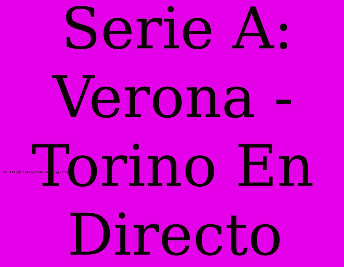 Serie A: Verona - Torino En Directo