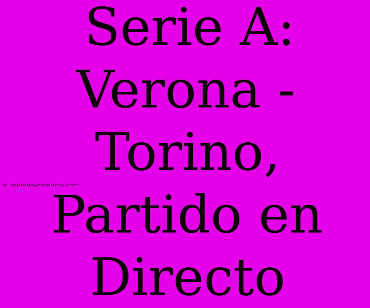 Serie A: Verona - Torino, Partido En Directo