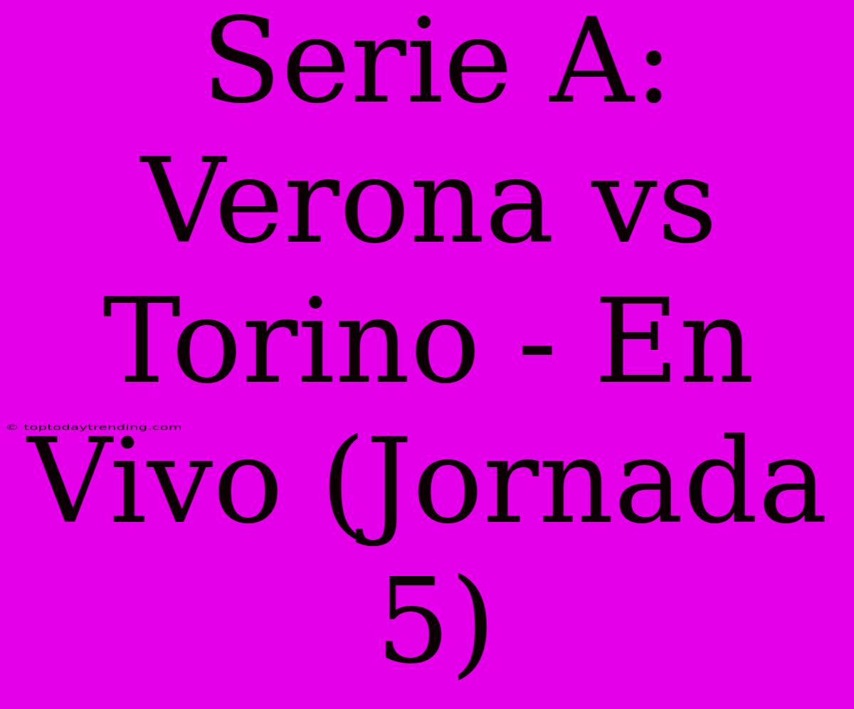 Serie A: Verona Vs Torino - En Vivo (Jornada 5)