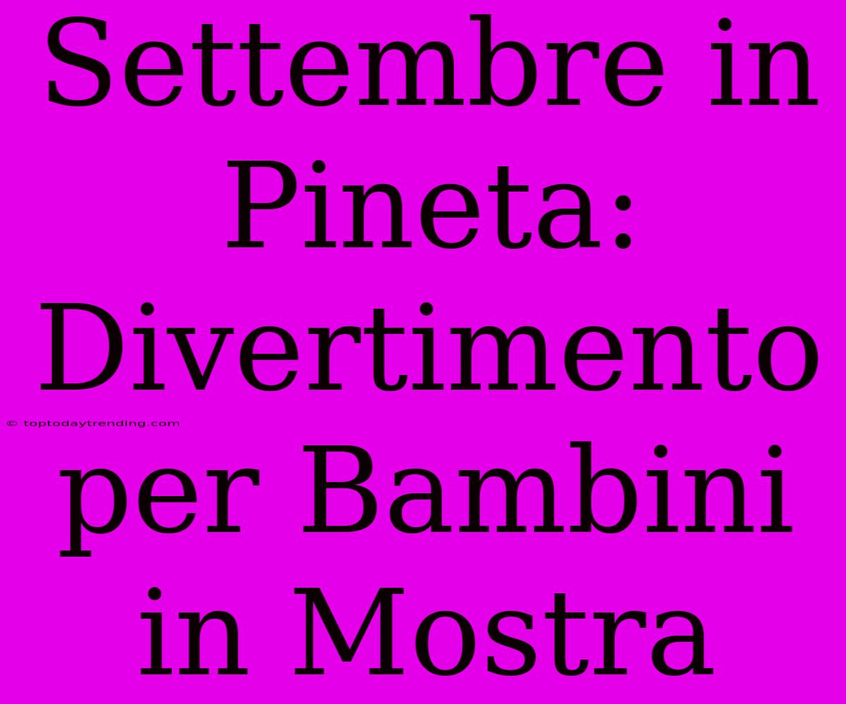 Settembre In Pineta: Divertimento Per Bambini In Mostra