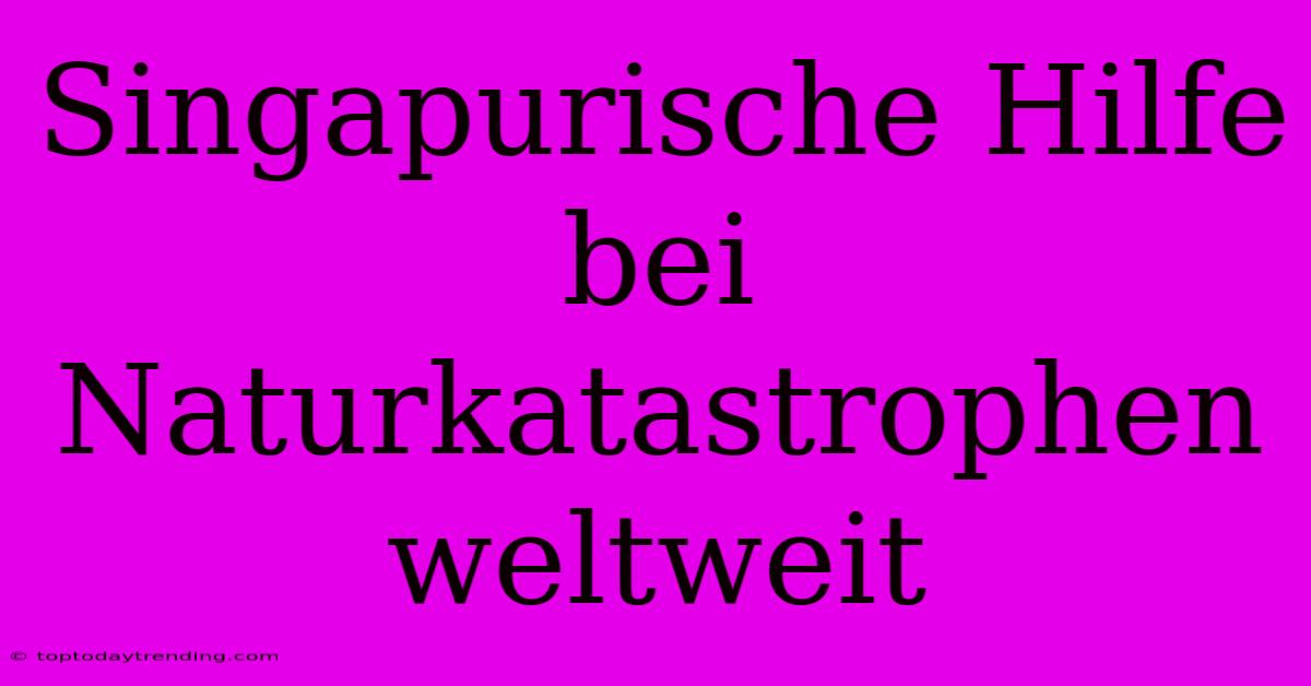 Singapurische Hilfe Bei Naturkatastrophen Weltweit