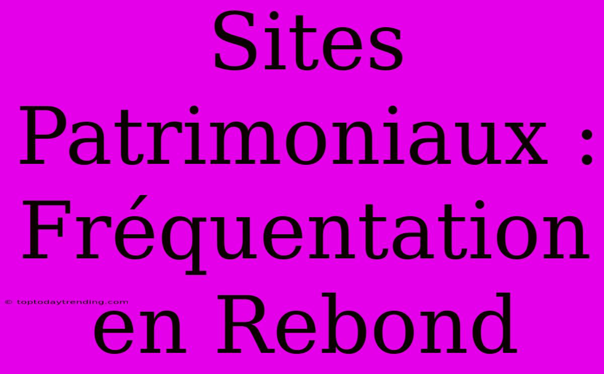 Sites Patrimoniaux : Fréquentation En Rebond