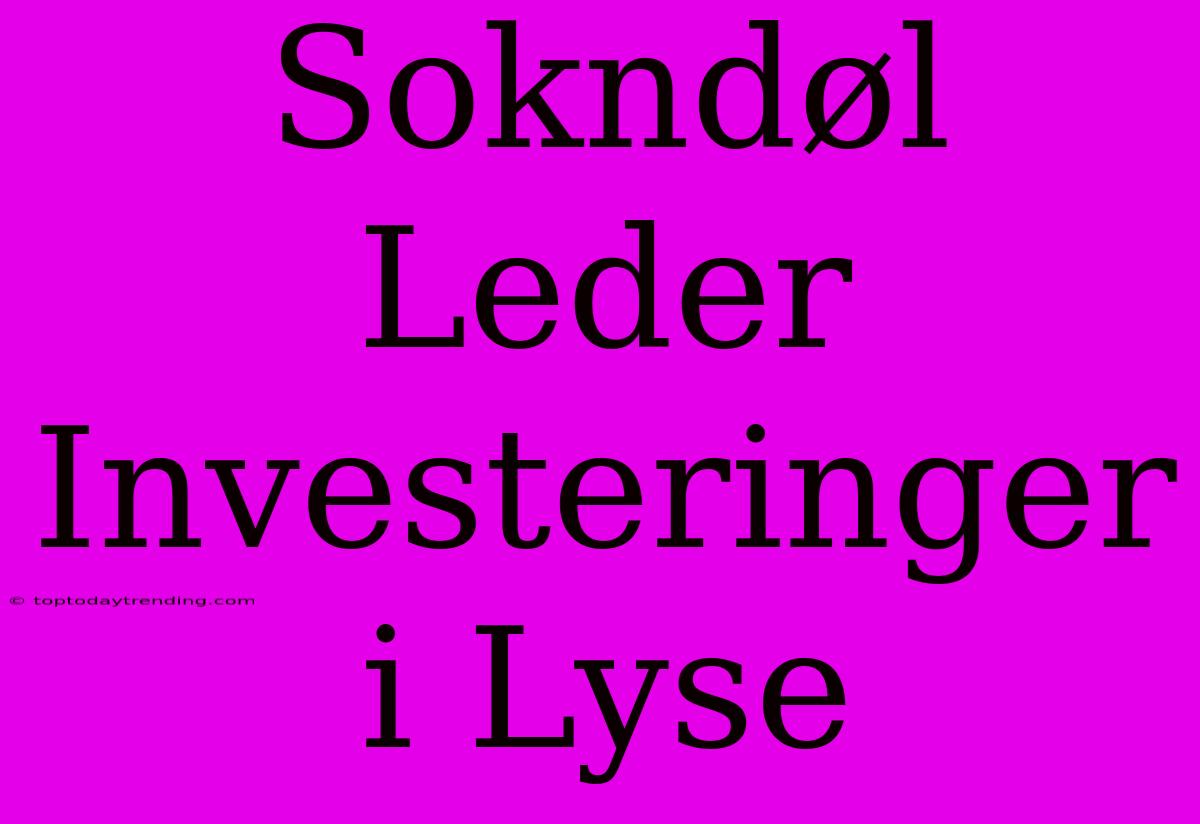 Sokndøl Leder Investeringer I Lyse