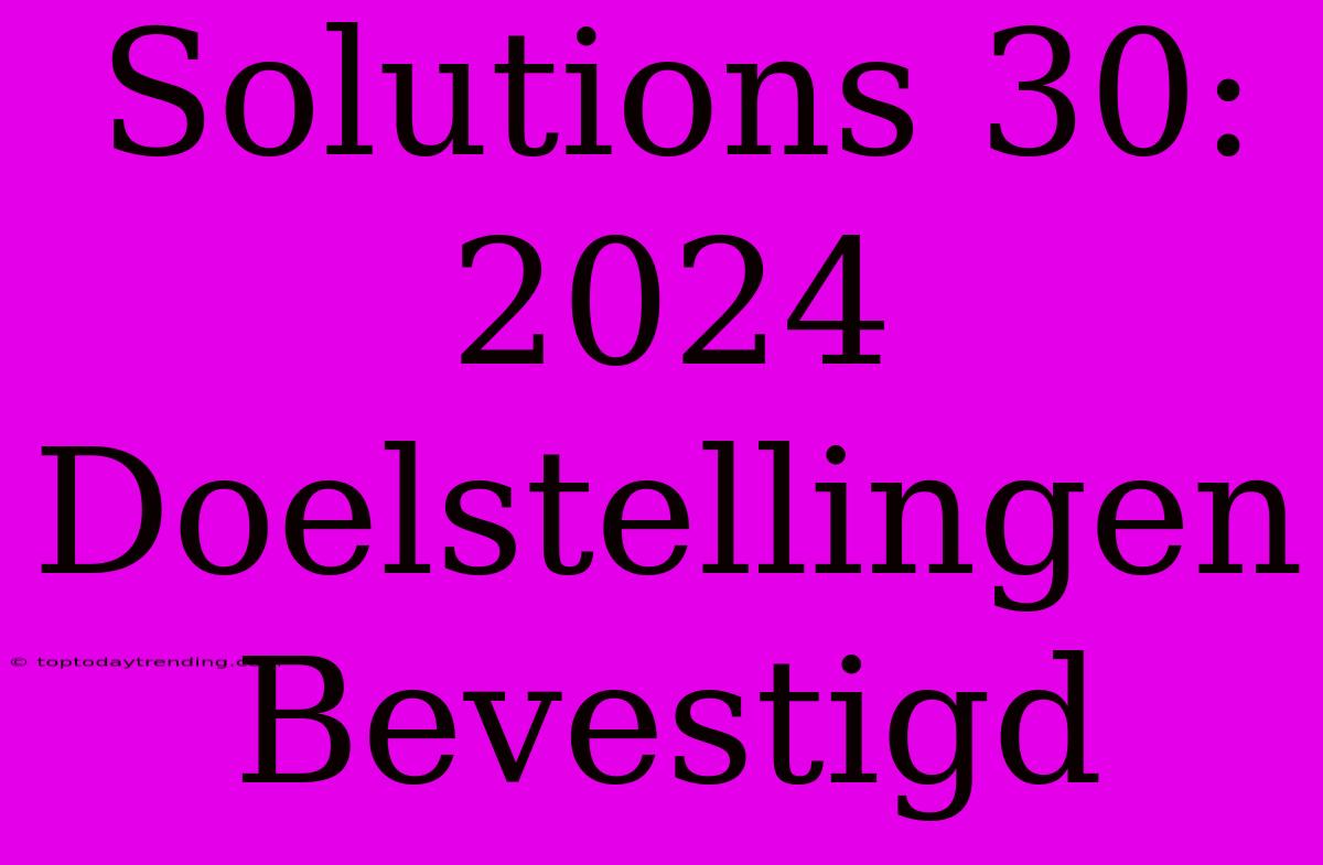 Solutions 30: 2024 Doelstellingen Bevestigd