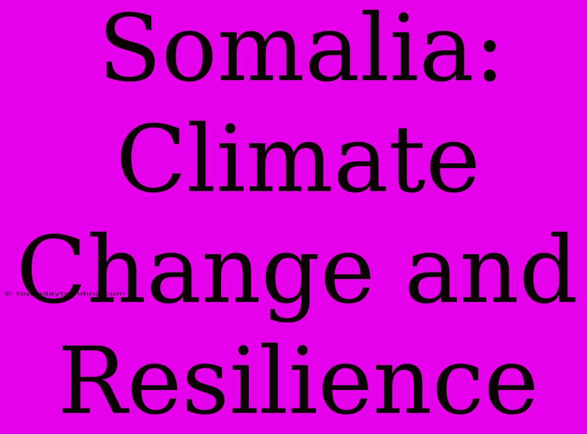 Somalia: Climate Change And Resilience