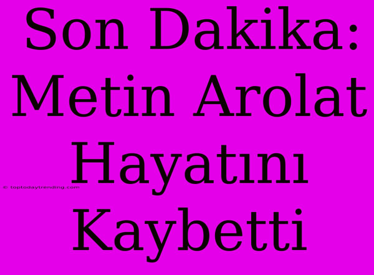 Son Dakika: Metin Arolat Hayatını Kaybetti