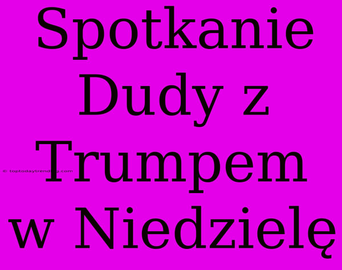 Spotkanie Dudy Z Trumpem W Niedzielę