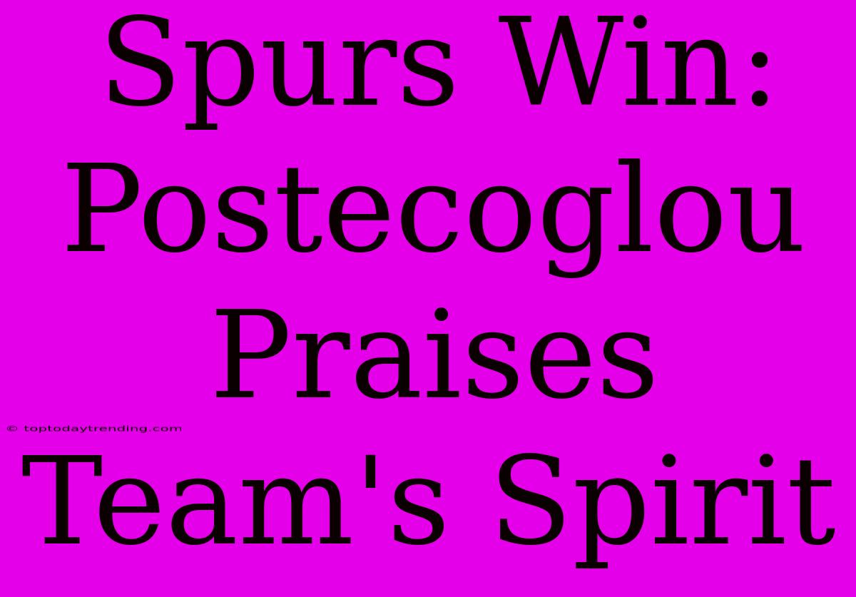 Spurs Win: Postecoglou Praises Team's Spirit