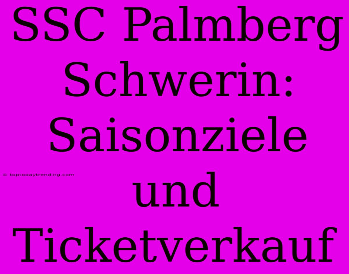 SSC Palmberg Schwerin: Saisonziele Und Ticketverkauf