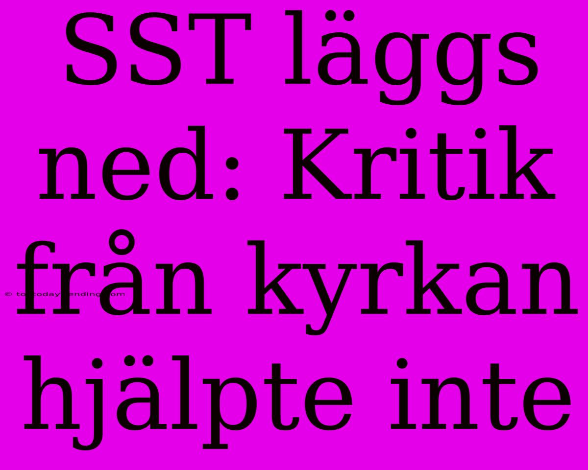 SST Läggs Ned: Kritik Från Kyrkan Hjälpte Inte