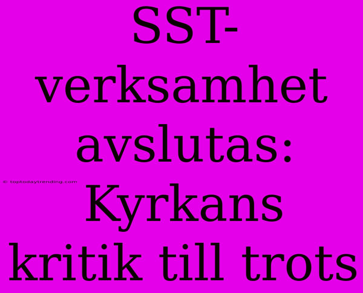 SST-verksamhet Avslutas: Kyrkans Kritik Till Trots