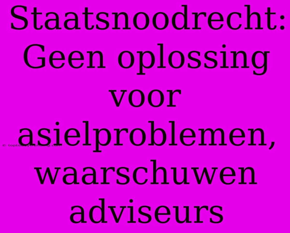 Staatsnoodrecht: Geen Oplossing Voor Asielproblemen, Waarschuwen Adviseurs