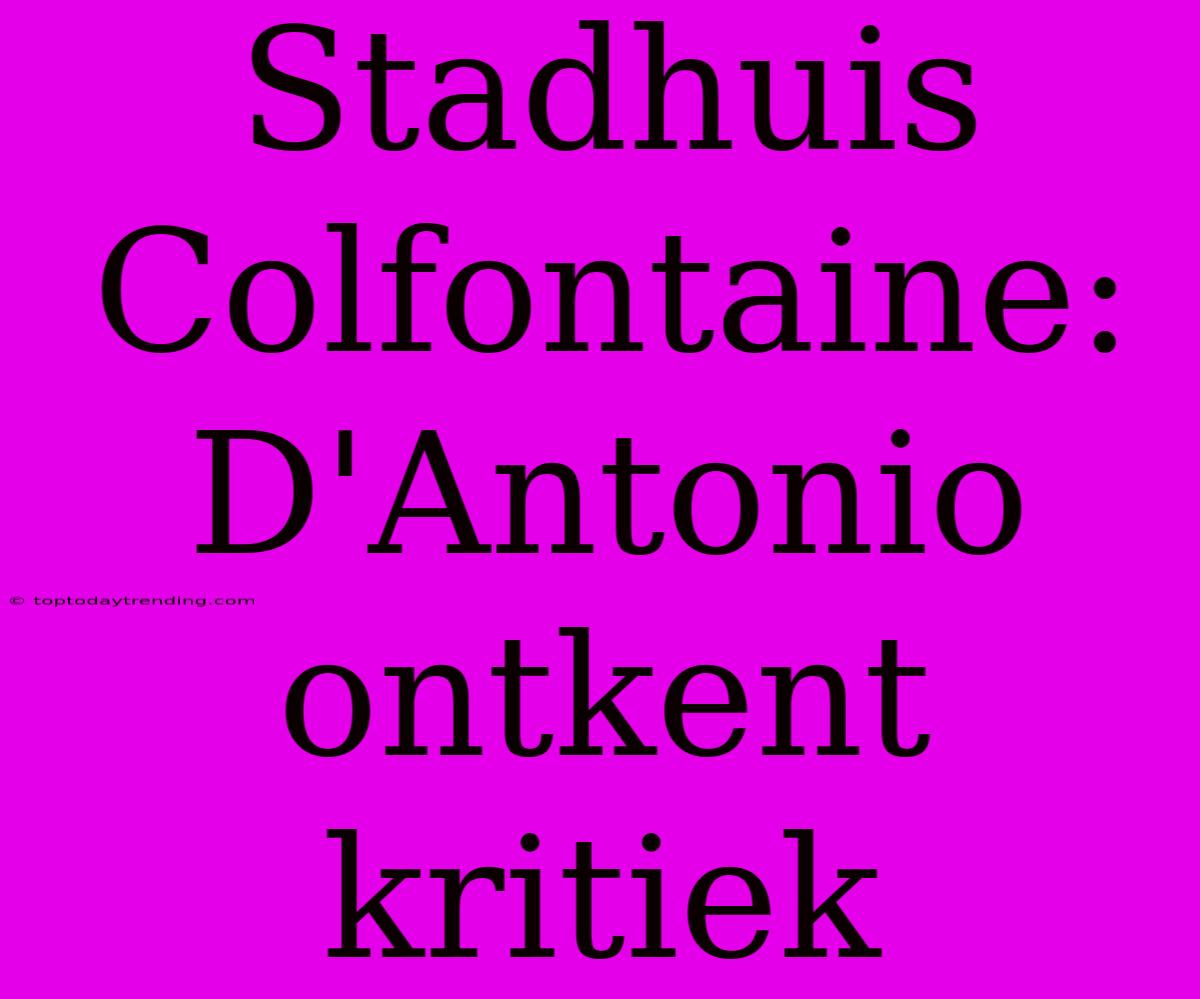 Stadhuis Colfontaine: D'Antonio Ontkent Kritiek