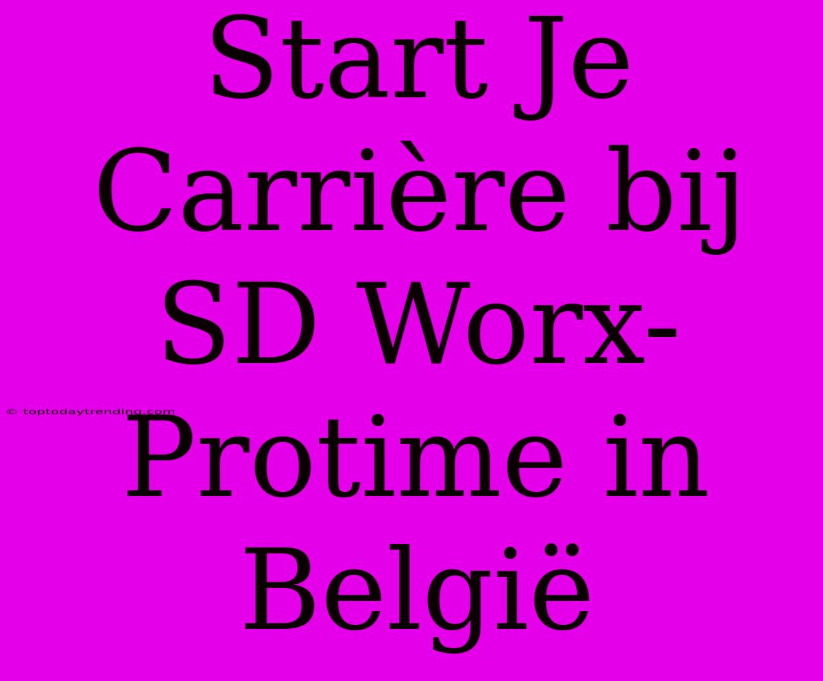 Start Je Carrière Bij SD Worx-Protime In België