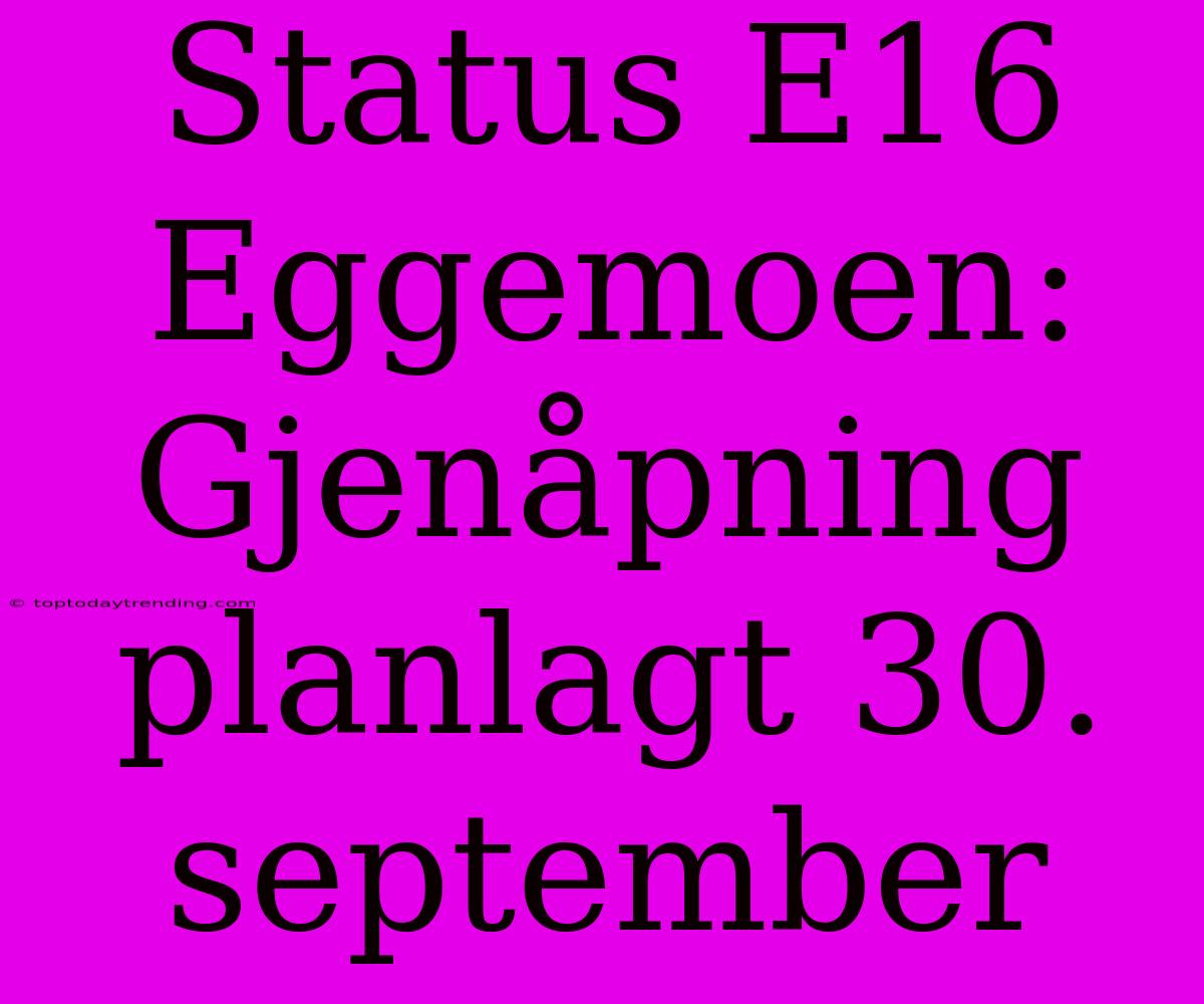 Status E16 Eggemoen: Gjenåpning Planlagt 30. September