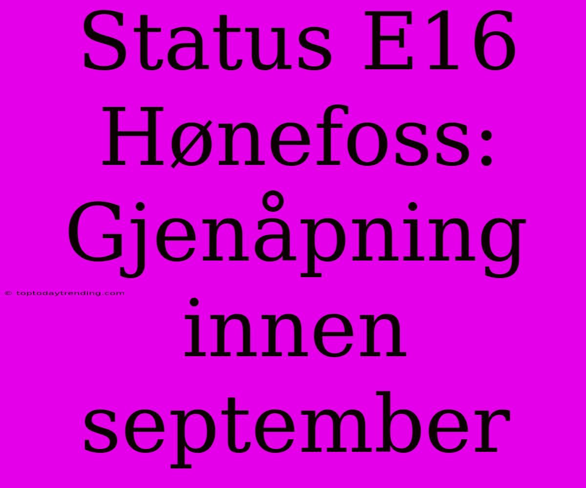 Status E16 Hønefoss: Gjenåpning Innen September