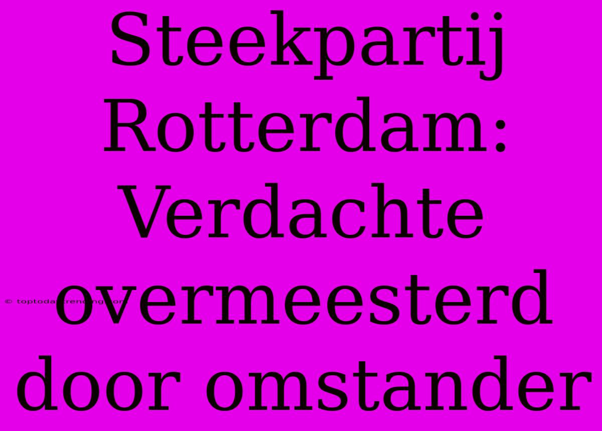 Steekpartij Rotterdam: Verdachte Overmeesterd Door Omstander