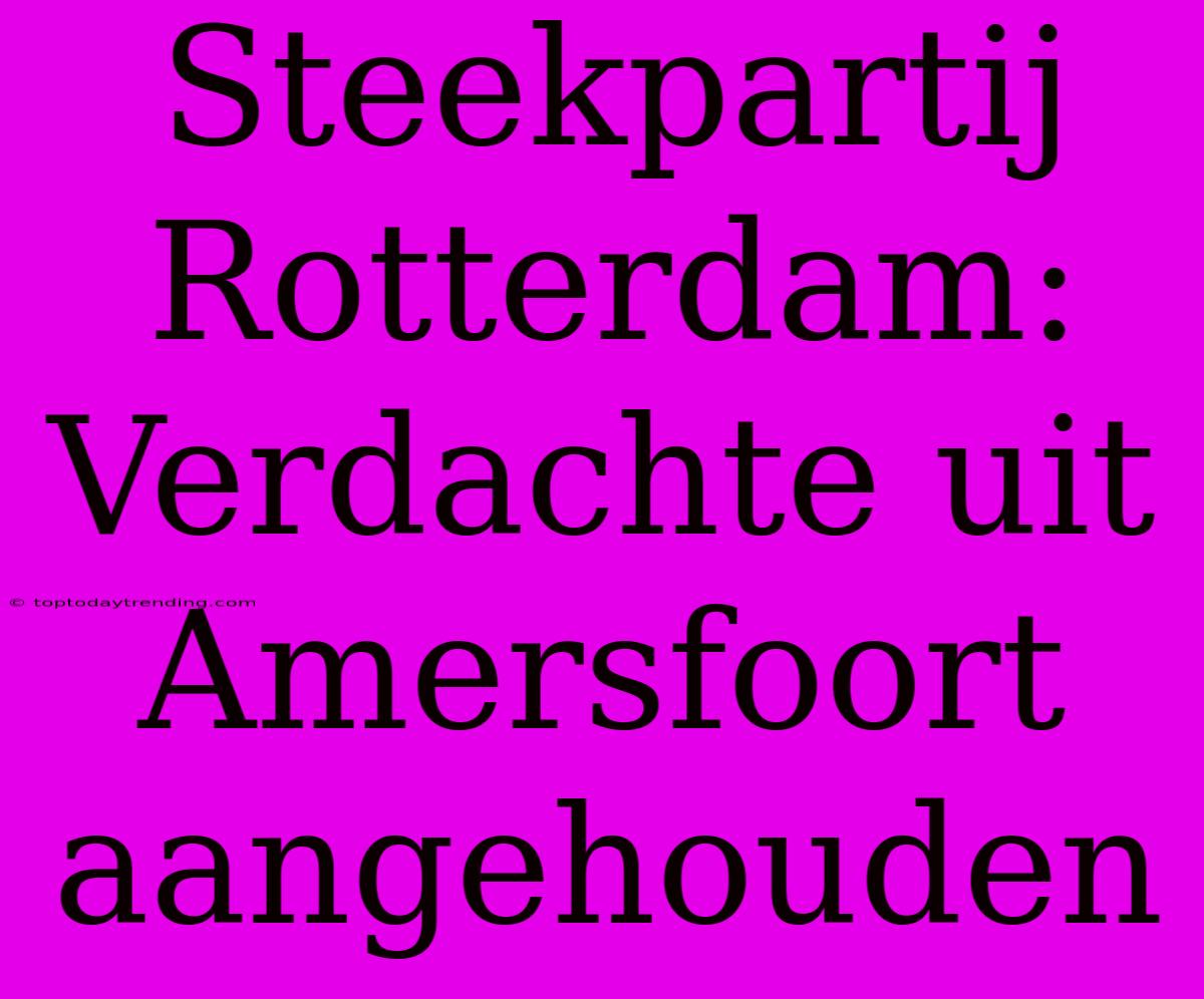 Steekpartij Rotterdam: Verdachte Uit Amersfoort Aangehouden