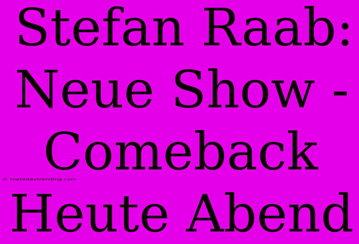 Stefan Raab: Neue Show - Comeback Heute Abend