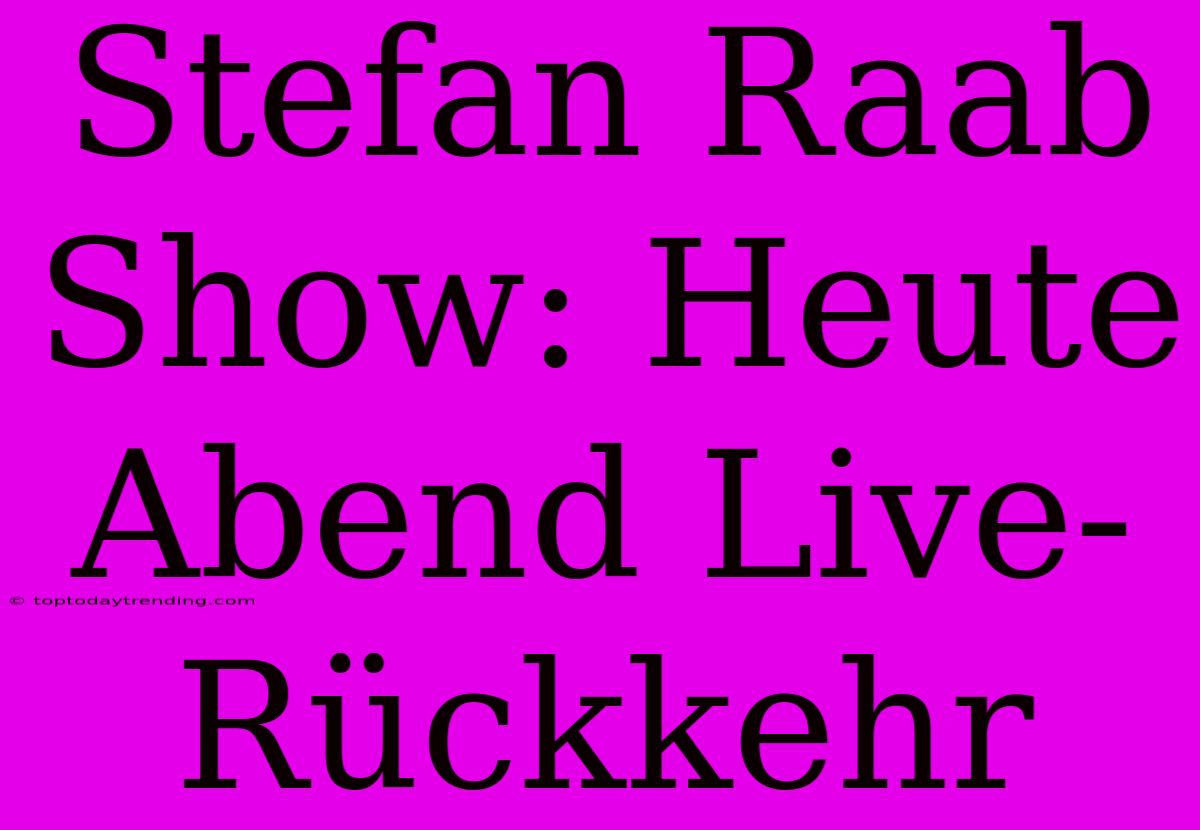 Stefan Raab Show: Heute Abend Live-Rückkehr