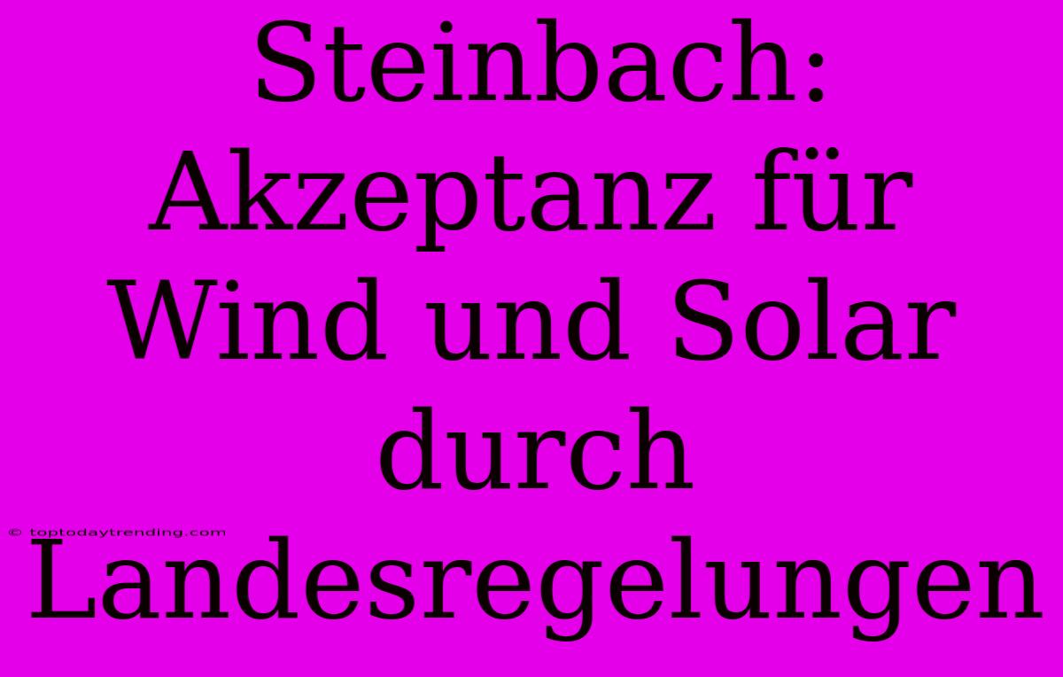 Steinbach: Akzeptanz Für Wind Und Solar Durch Landesregelungen