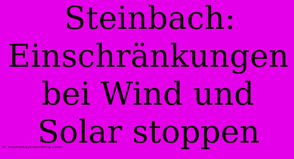 Steinbach: Einschränkungen Bei Wind Und Solar Stoppen