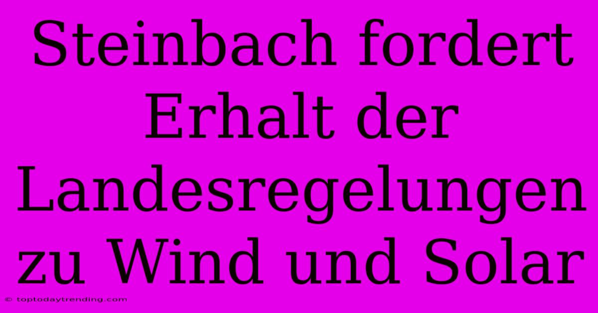 Steinbach Fordert Erhalt Der Landesregelungen Zu Wind Und Solar