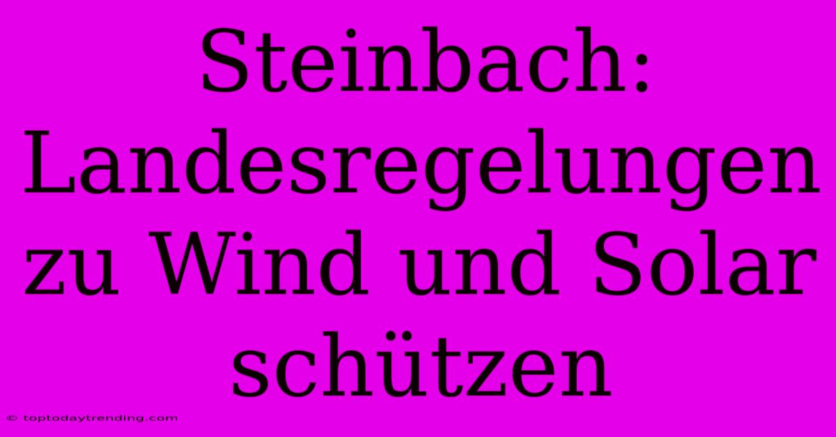 Steinbach: Landesregelungen Zu Wind Und Solar Schützen