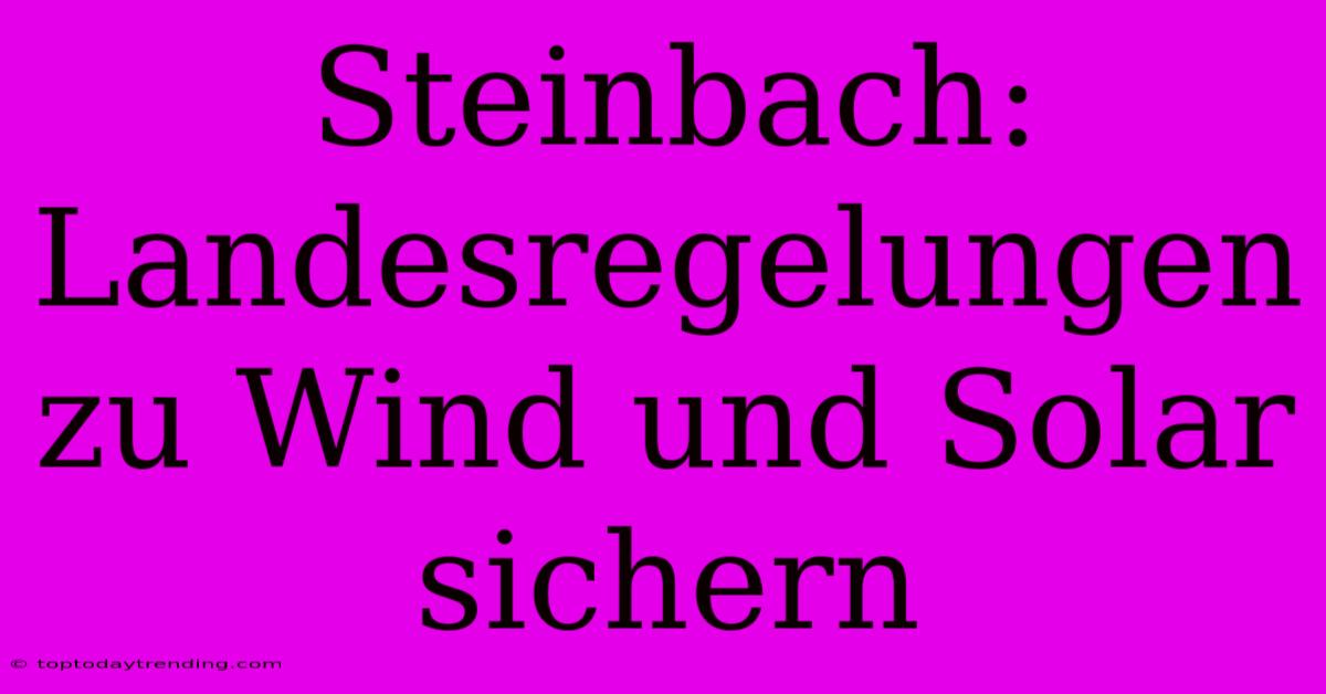 Steinbach: Landesregelungen Zu Wind Und Solar Sichern