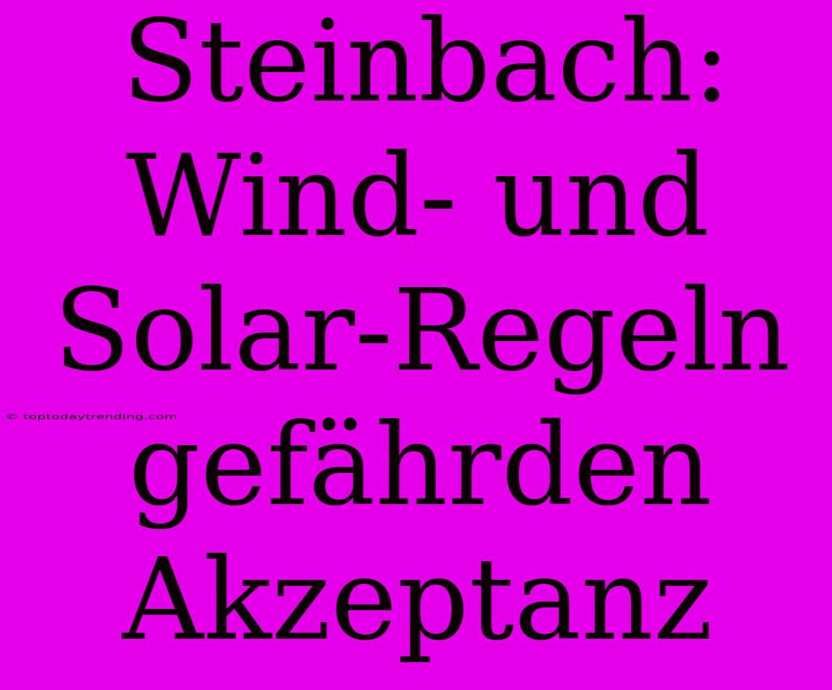 Steinbach: Wind- Und Solar-Regeln Gefährden Akzeptanz