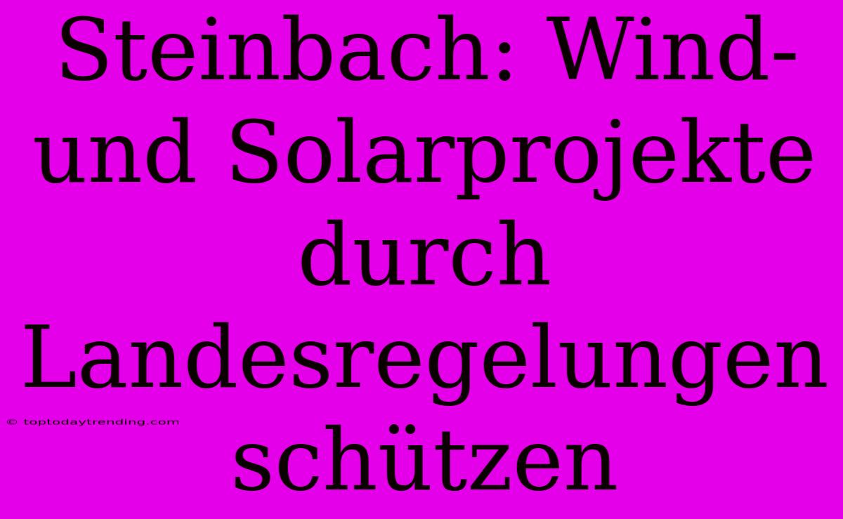 Steinbach: Wind- Und Solarprojekte Durch Landesregelungen Schützen