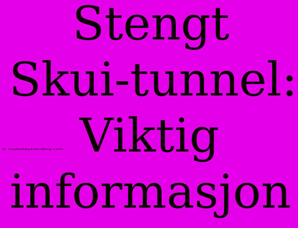 Stengt Skui-tunnel: Viktig Informasjon