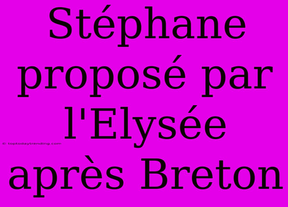 Stéphane Proposé Par L'Elysée Après Breton