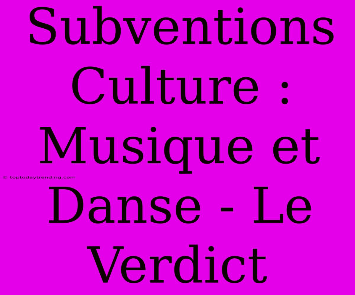 Subventions Culture : Musique Et Danse - Le Verdict