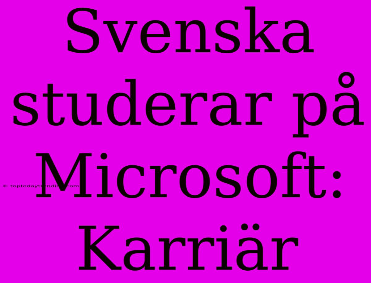 Svenska Studerar På Microsoft: Karriär