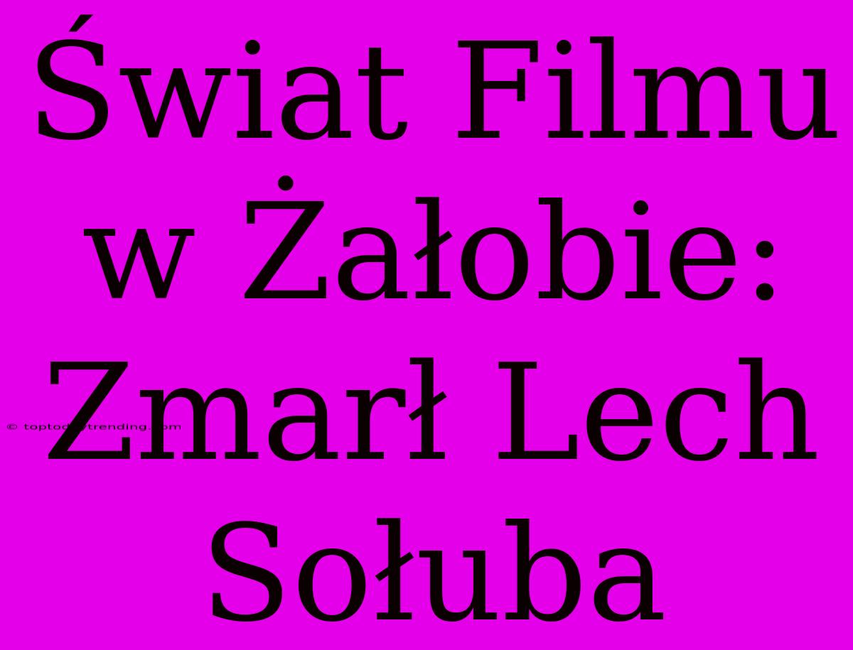 Świat Filmu W Żałobie: Zmarł Lech Sołuba