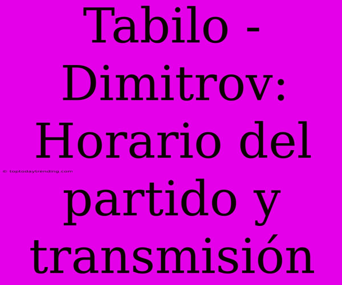 Tabilo - Dimitrov: Horario Del Partido Y Transmisión